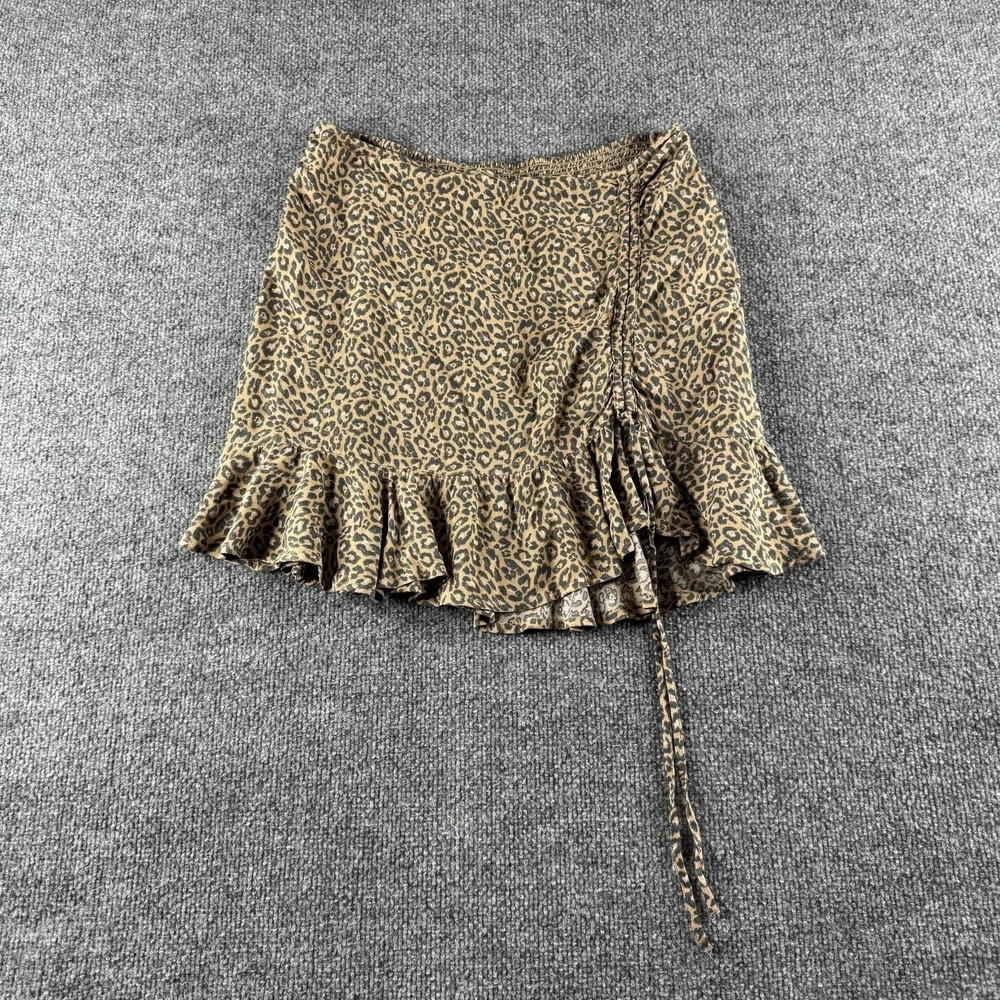 American Eagle Outfitters Skirt Womens M Brown Leopard Wrap Ruffle Mini Pull On